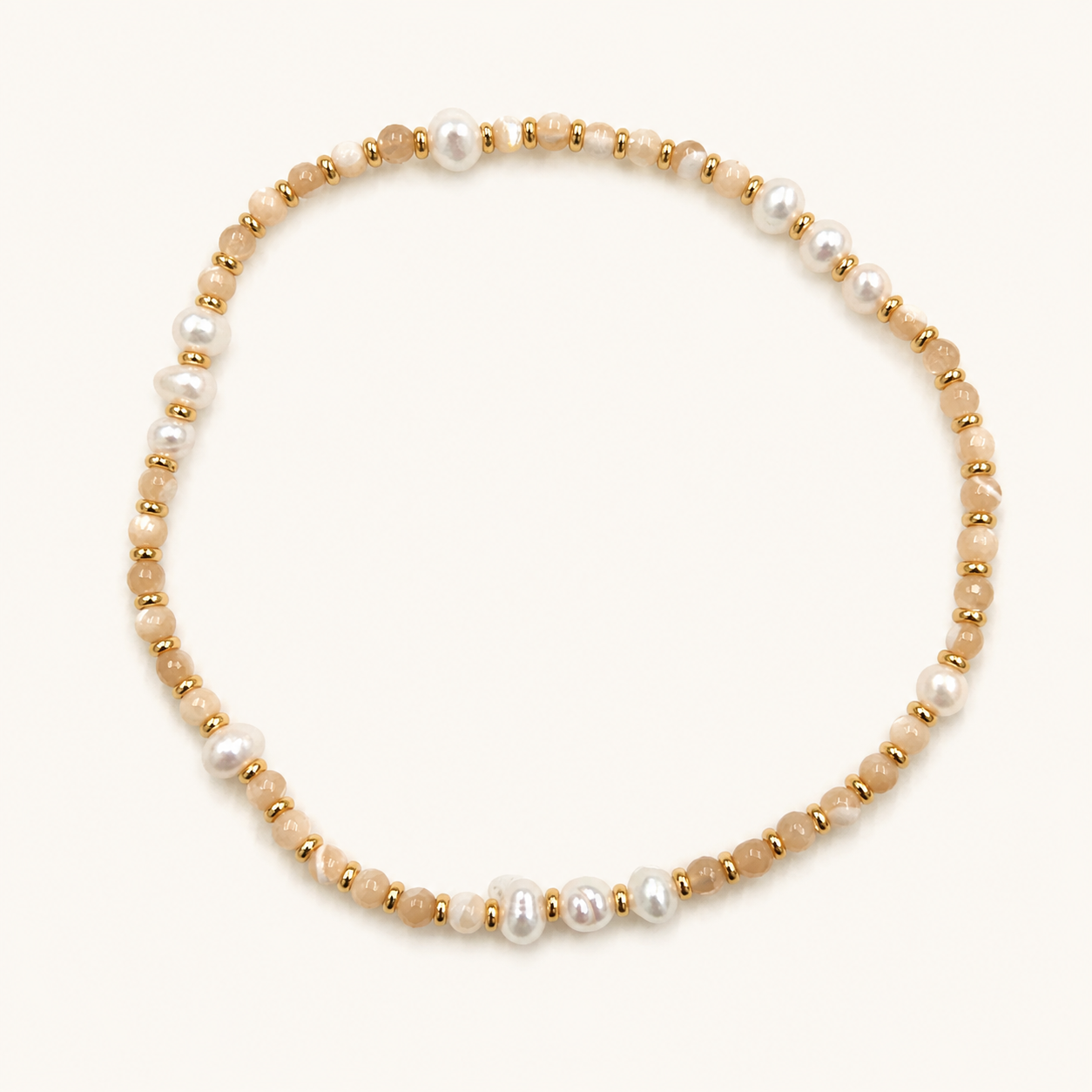 White Bead and Pearl Elastic Bracelet