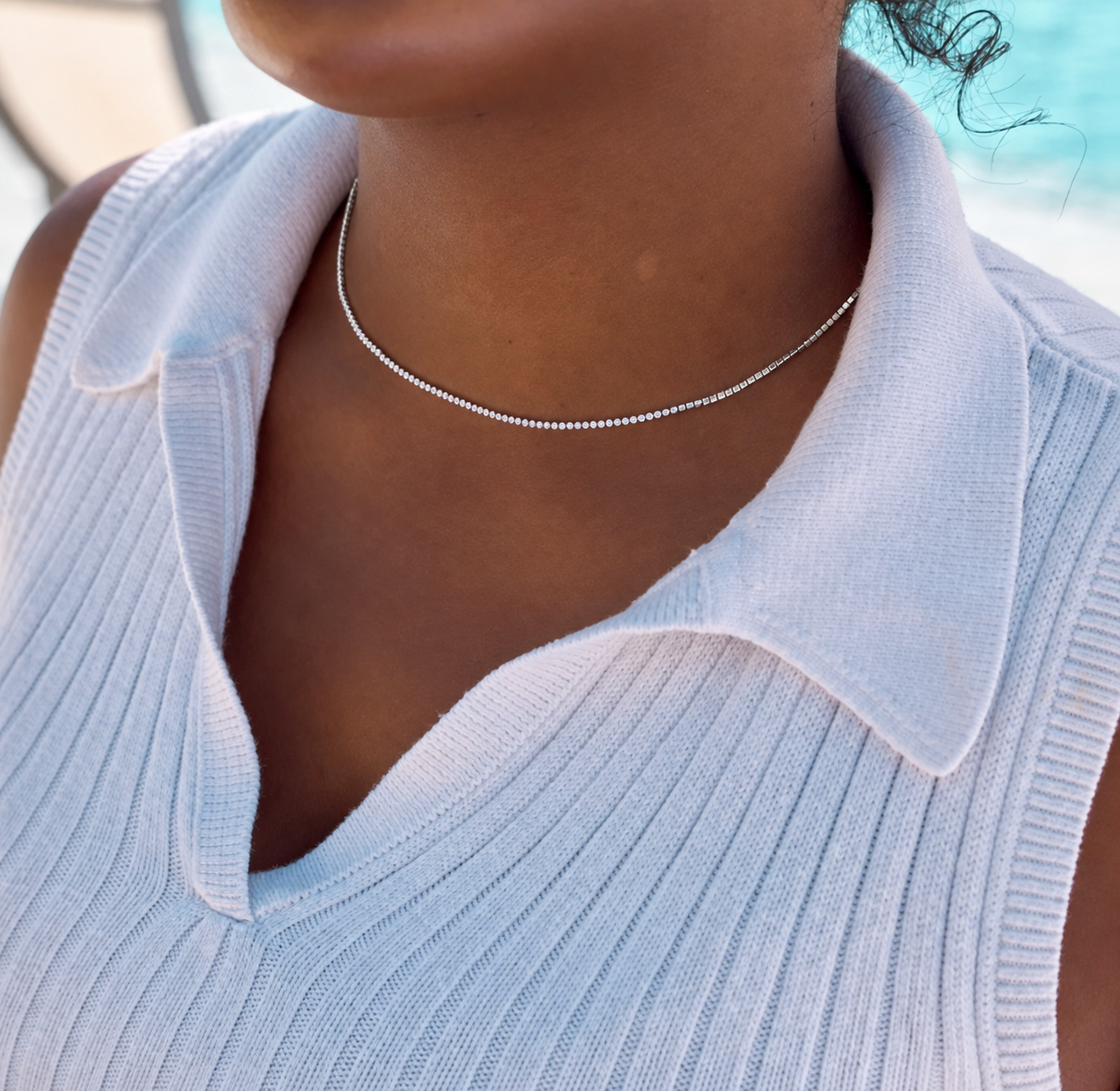 Silver Micro Tennis Necklace- Waterproof