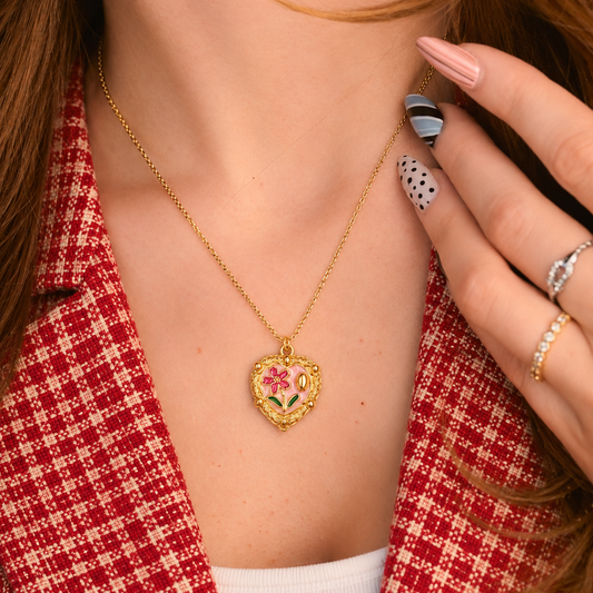 Hayden Flower Heart Charm Necklace