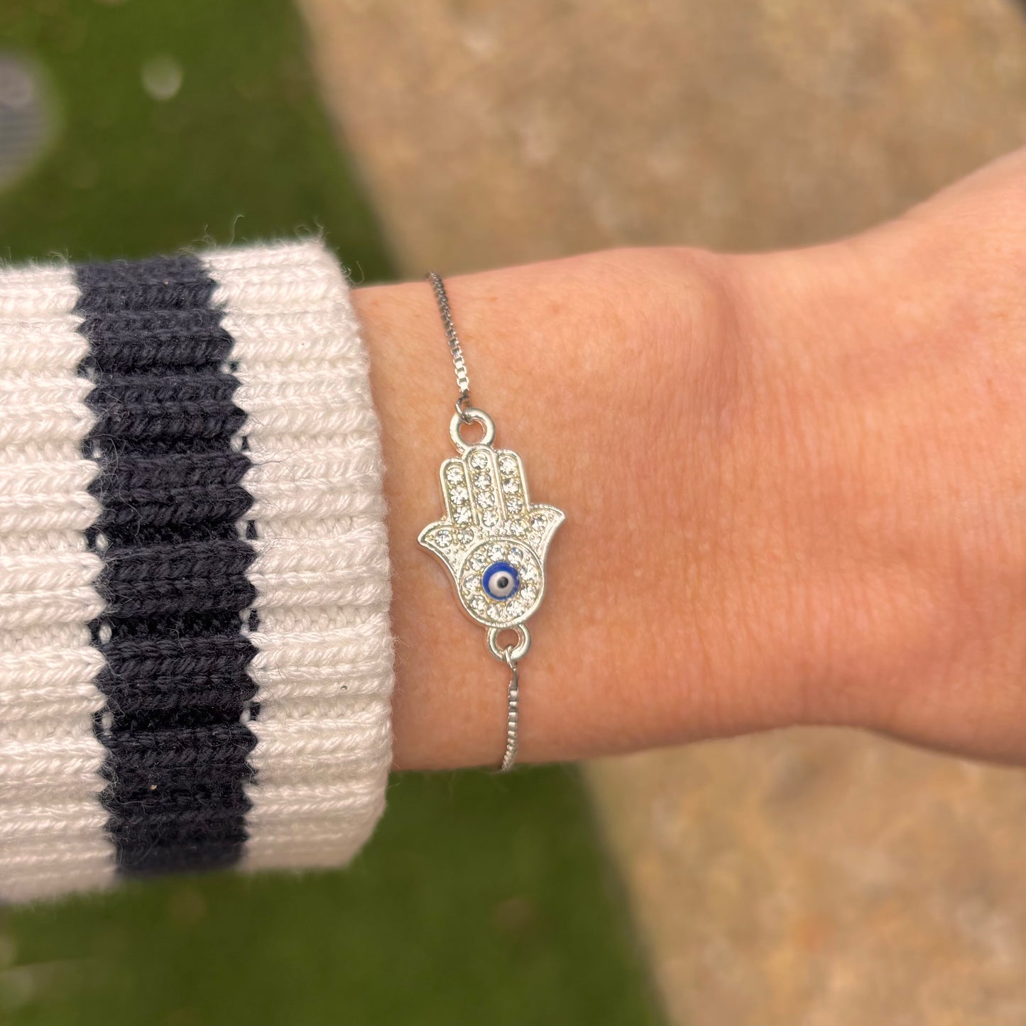 Silver Hamsa Hand Adjustable Bracelet