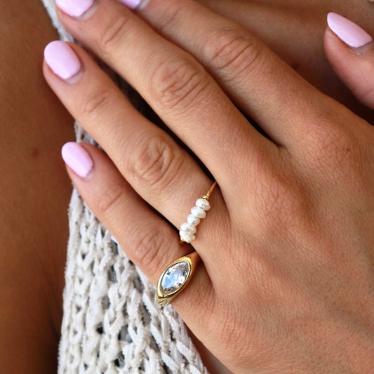 Polly Pearl Ring- Gold