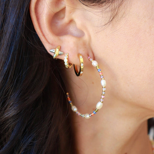 Melon Bead and Pearl Hoops