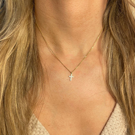 Gold Crystal Cross Necklace