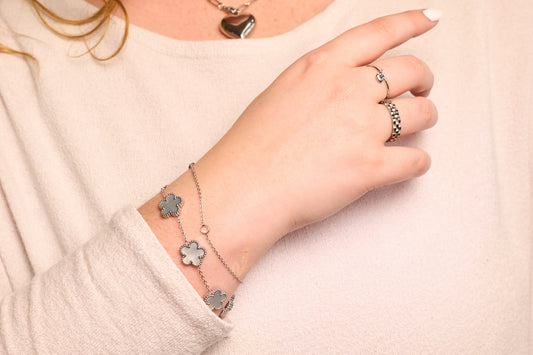 Silver White Shell Flora Bracelet