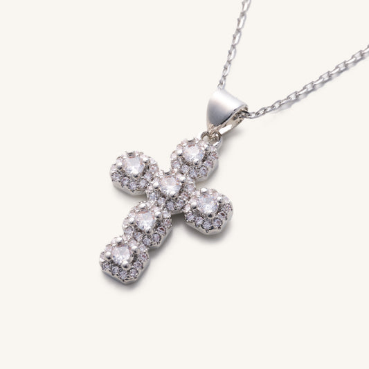 Diamond Cross Adjustable Necklace-Silver