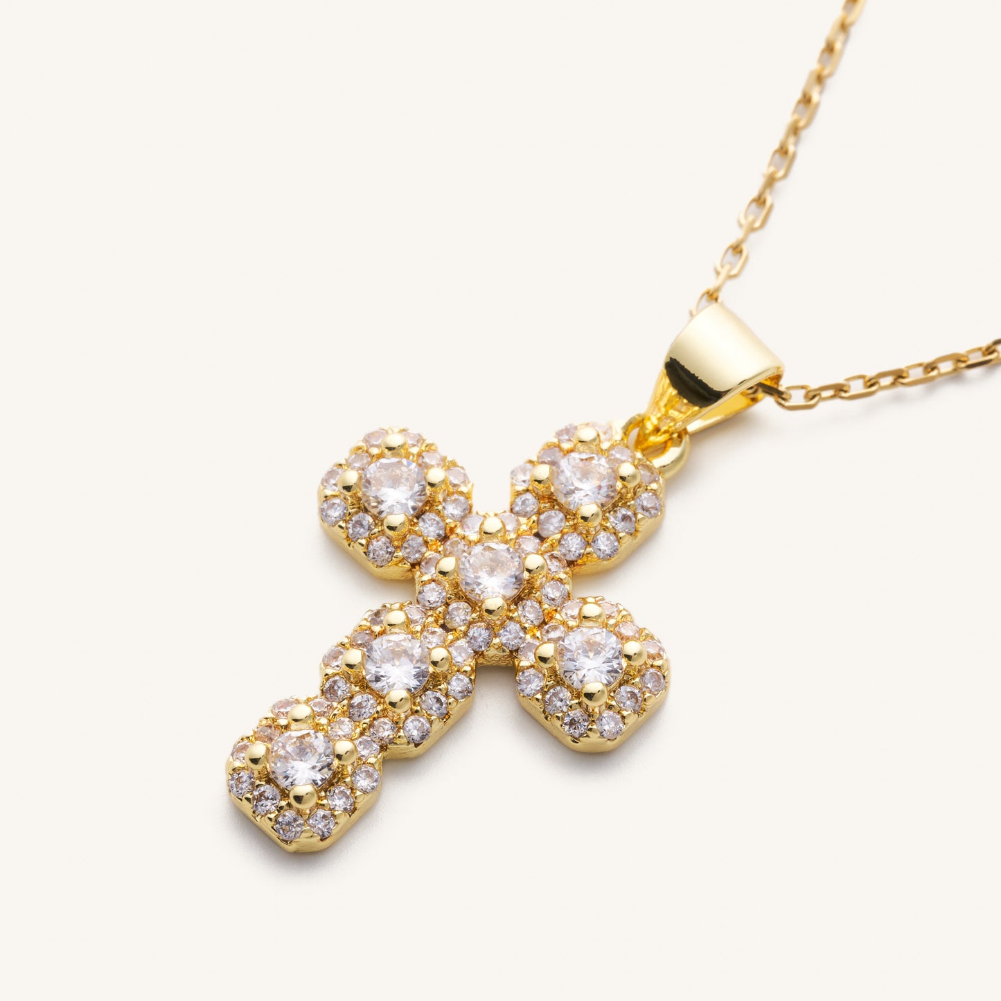 Diamond Cross Adjustable Necklace- Gold