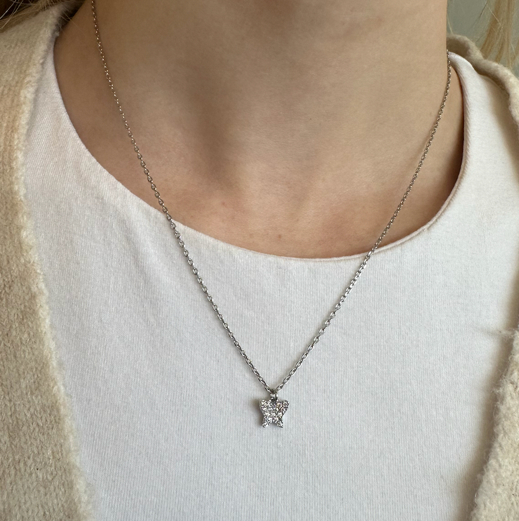 Silver Crystal Butterfly Necklace
