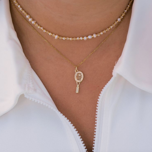 Gold Shimmer Tennis Racket Necklace