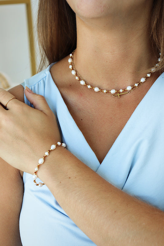 Jackie Pearl Brown Bead Necklace