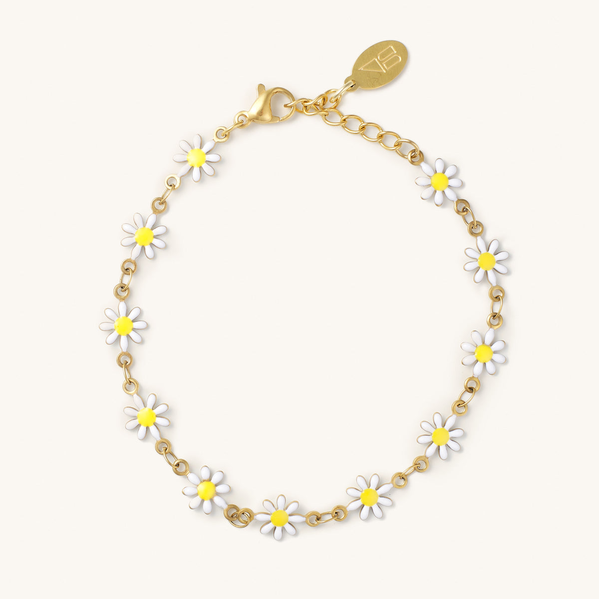 Minimalist Daisy Chain Gold Bracelet with White Diamonds