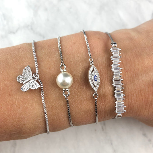 Brooks Mini Evil Eye Silver Adjustable Bracelet
