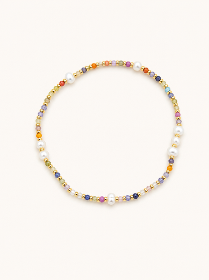 Melon Bead And Pearl Elastic Bracelet