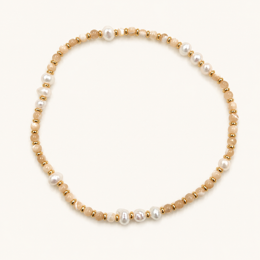 White Bead and Pearl Elastic Bracelet
