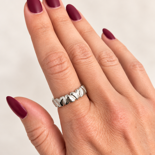 Jackie Bubble Heart Ring-Silver