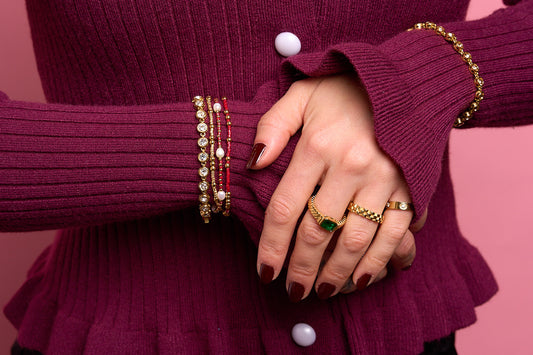 Ruby and Pearl Bracelet Set