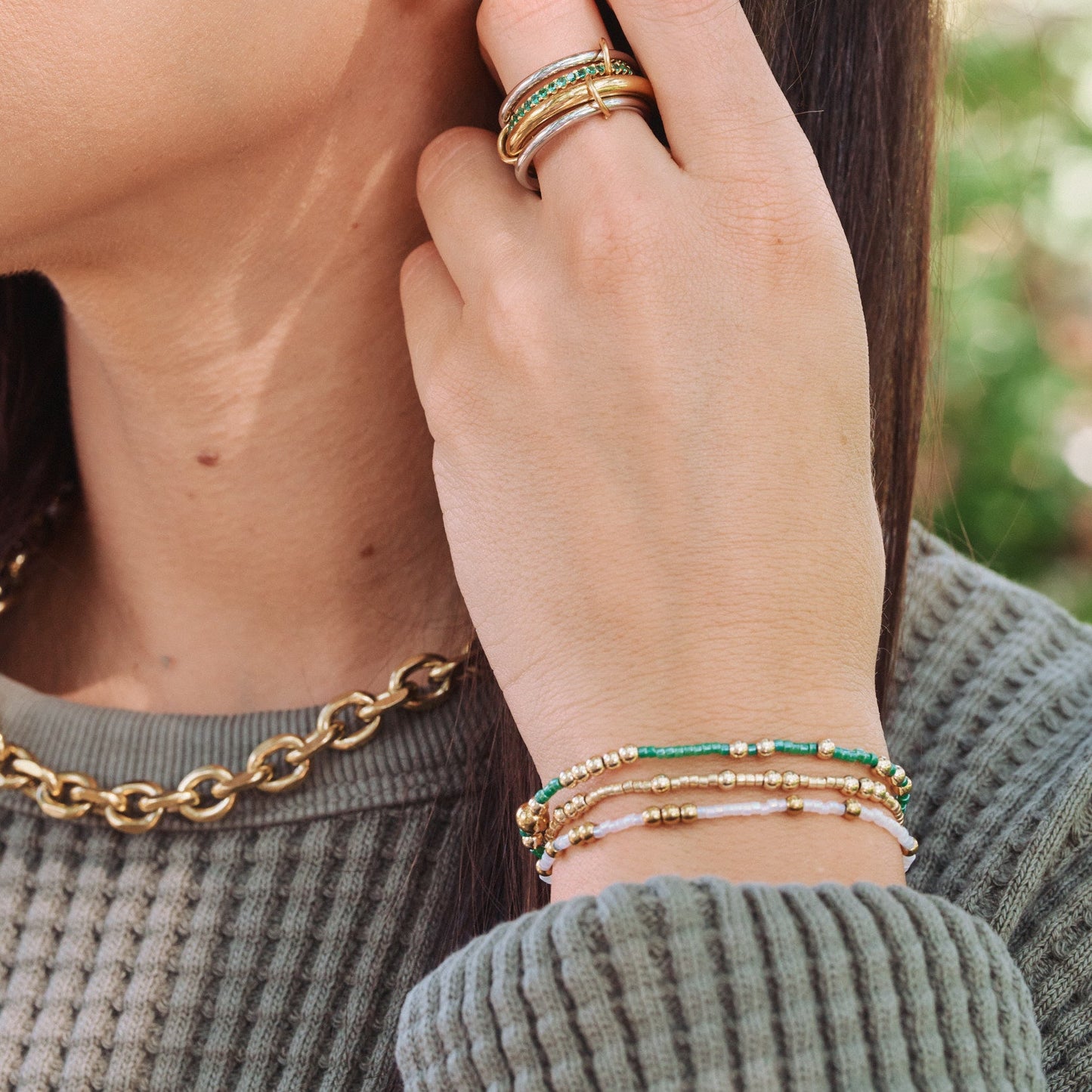 Emerald Beaded Bracelet Set