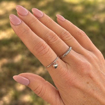 Amore Heart Charm Ring- Silver