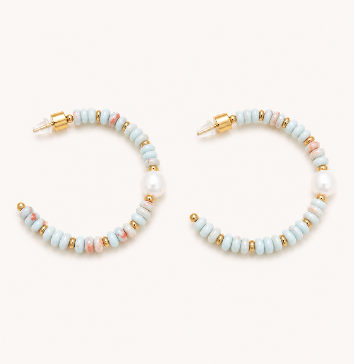 Blue Bead and Pearl Hoops