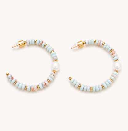 Blue Bead and Pearl Hoops
