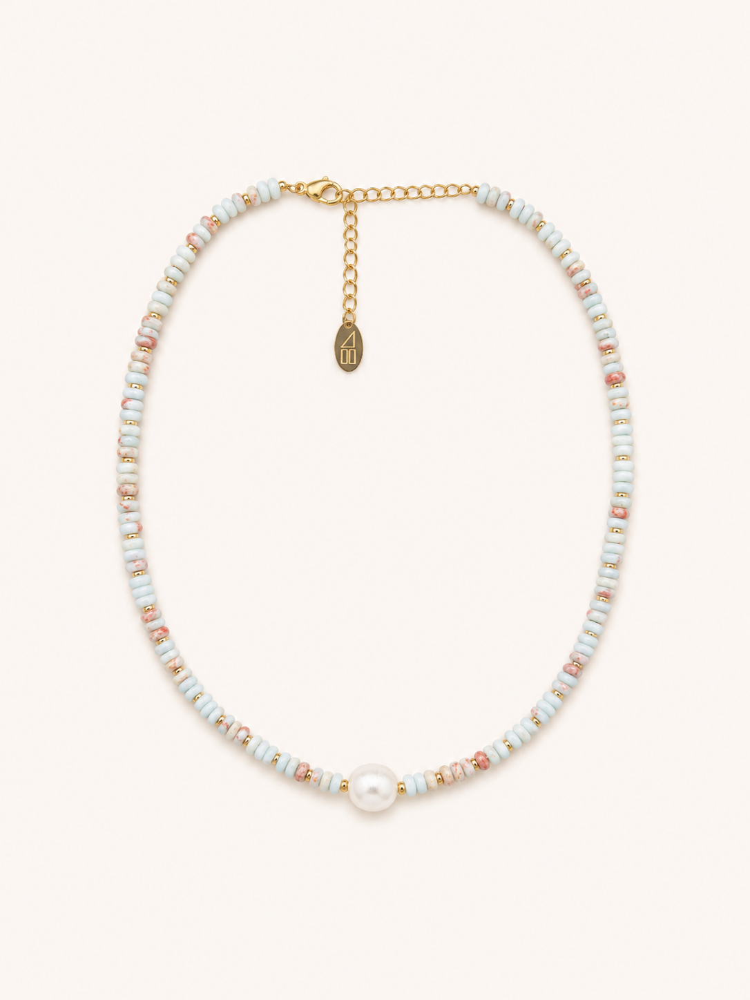 Blue Bead And Pearl Necklace