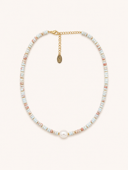 Blue Bead And Pearl Necklace