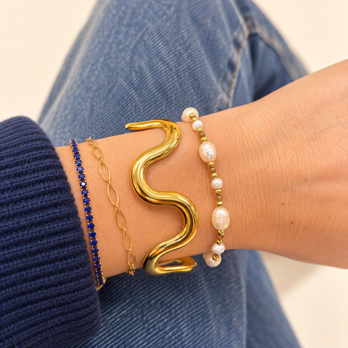 Mollie Wave Gold Cuff Bangle Bracelet