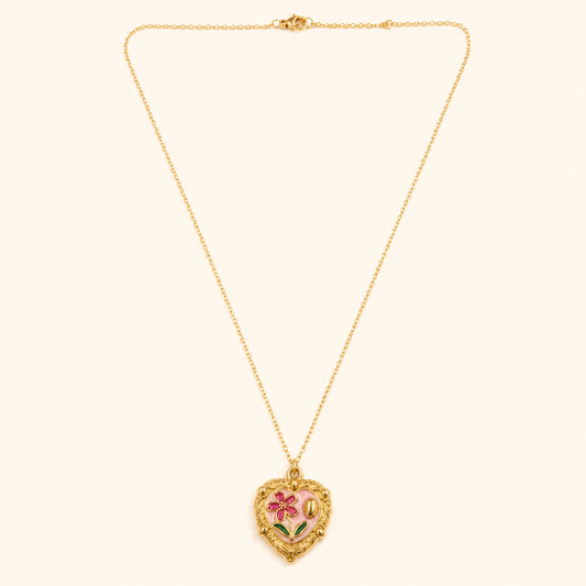 Hayden Flower Heart Charm Necklace
