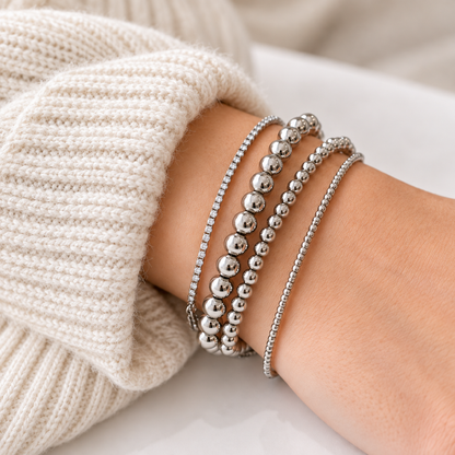 Waterproof Silver Beaded Ball Bracelets
