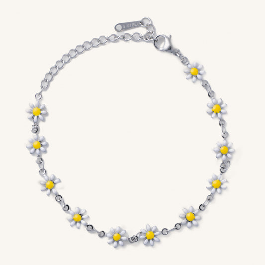 Silver White Daisy Bracelet