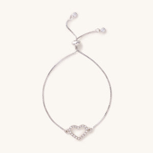 Silver Crystal Heart Adjustable Bracelet