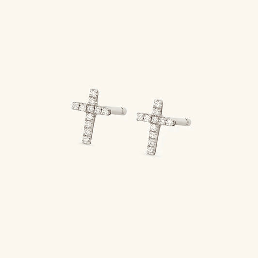 Crystal Cross Studs- Silver