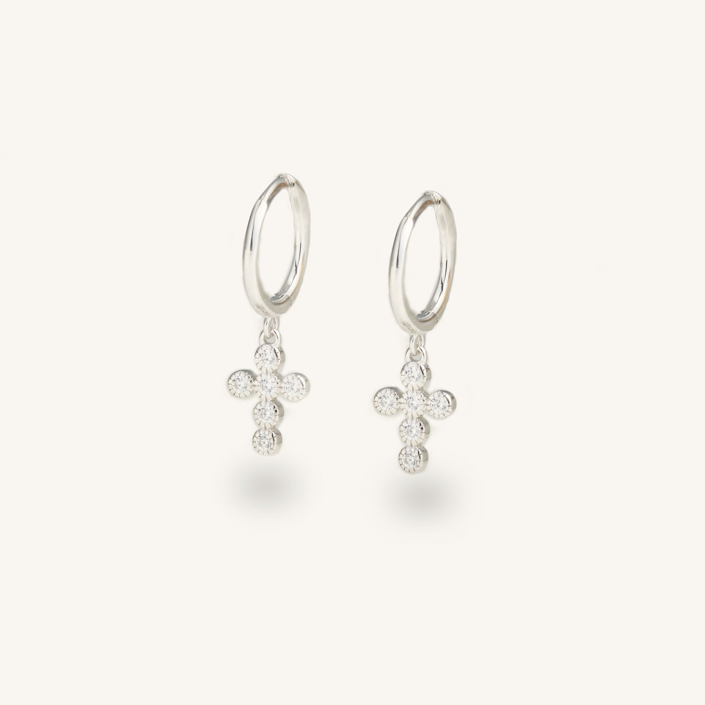 Crystal Cross Huggies- Silver