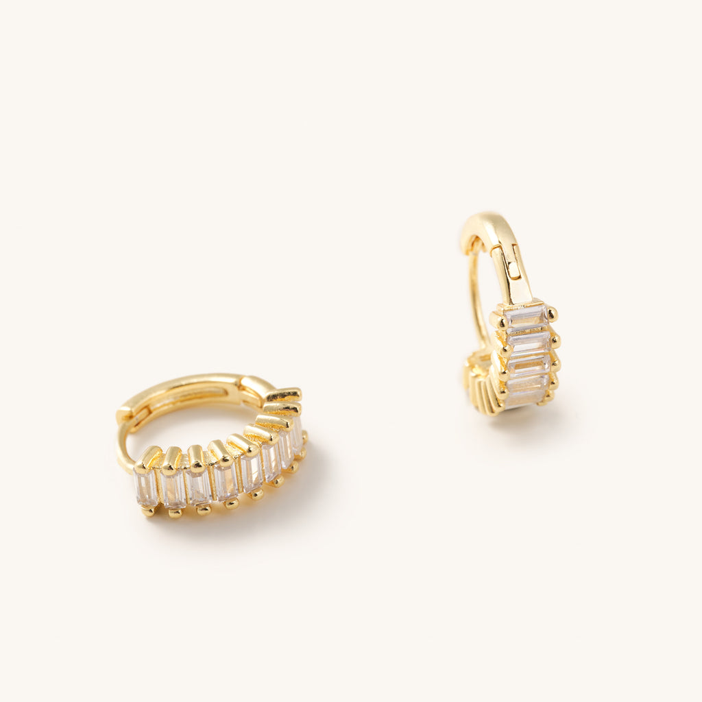 gold crystal small huggie earrings. Fashion jewelry