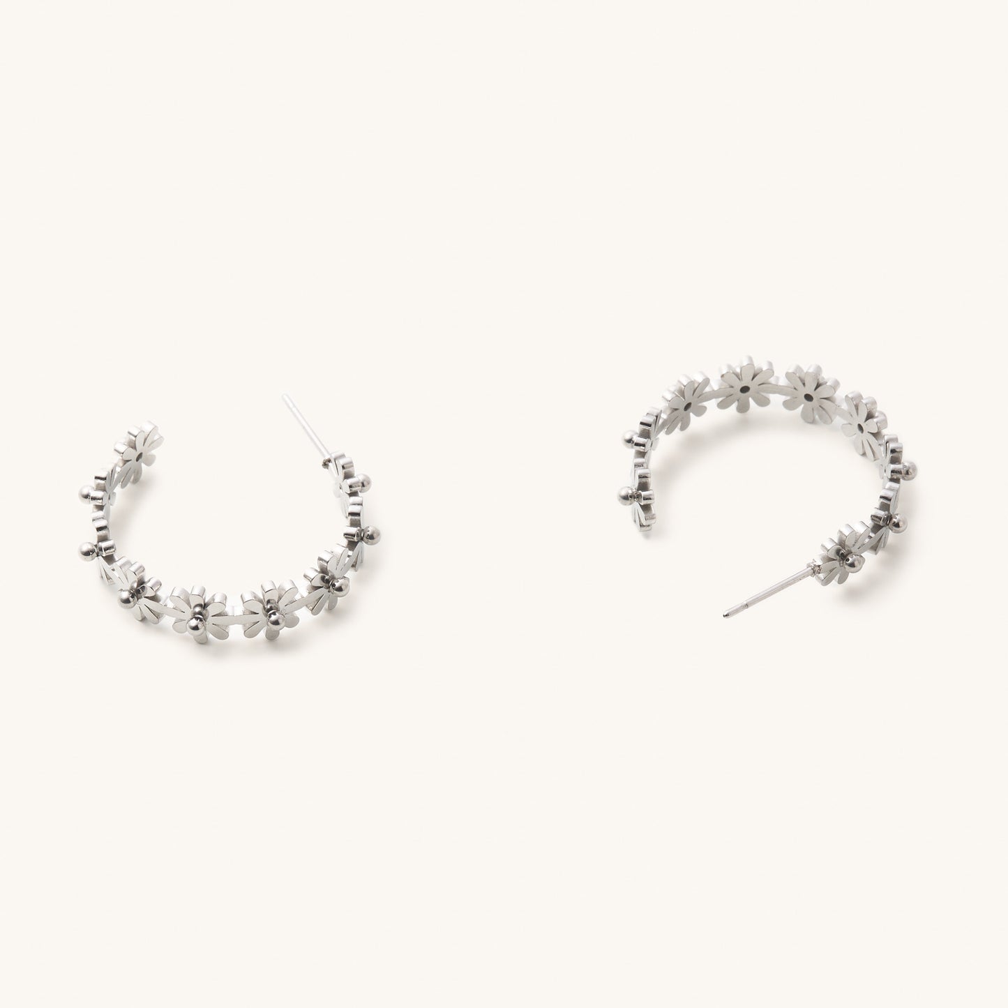 Silver Carly Daisy Hoops- Waterproof