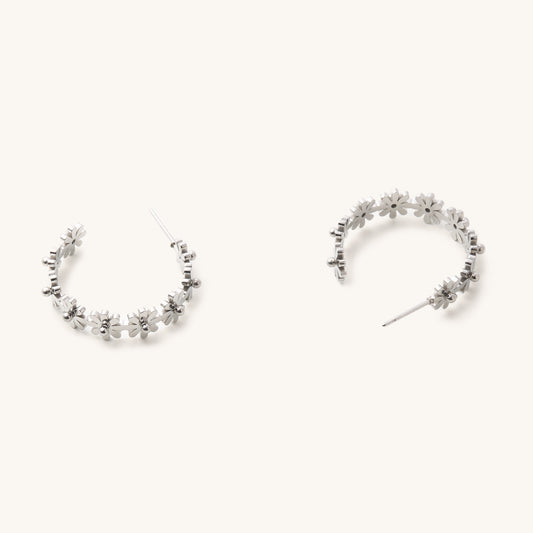 Silver Carly Daisy Hoops- Waterproof