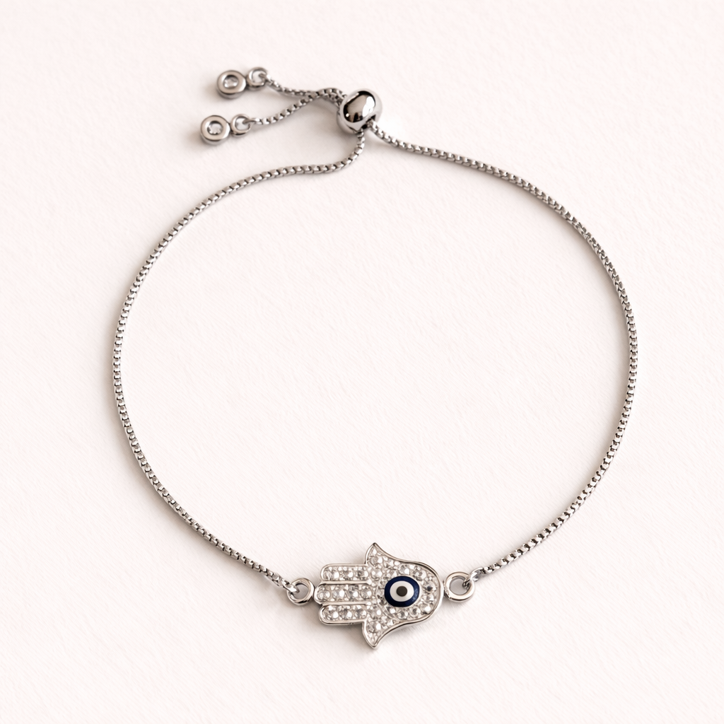 Silver Hamsa Hand Adjustable Bracelet