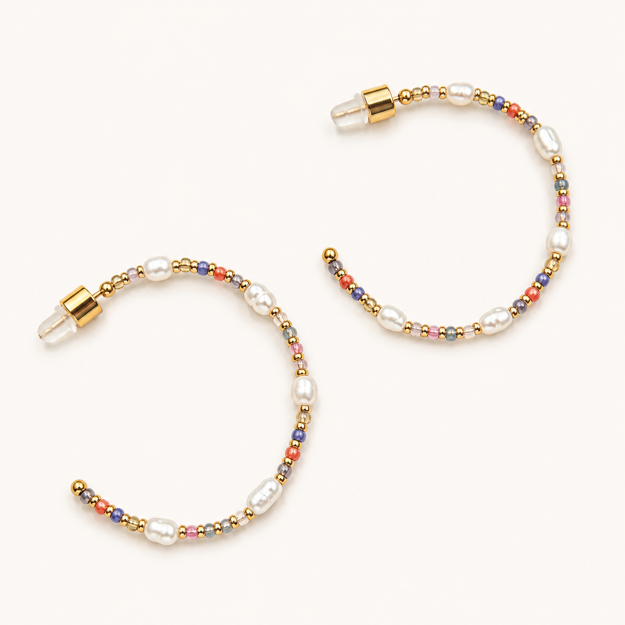 Melon Bead and Pearl Hoops