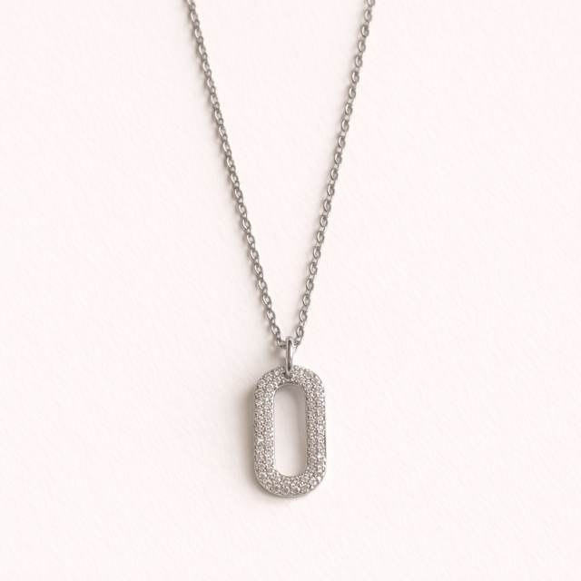 SIlver Crystal Oval Necklace