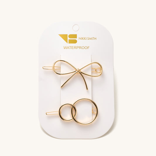 2 Pack Bow and Circle Barrettes