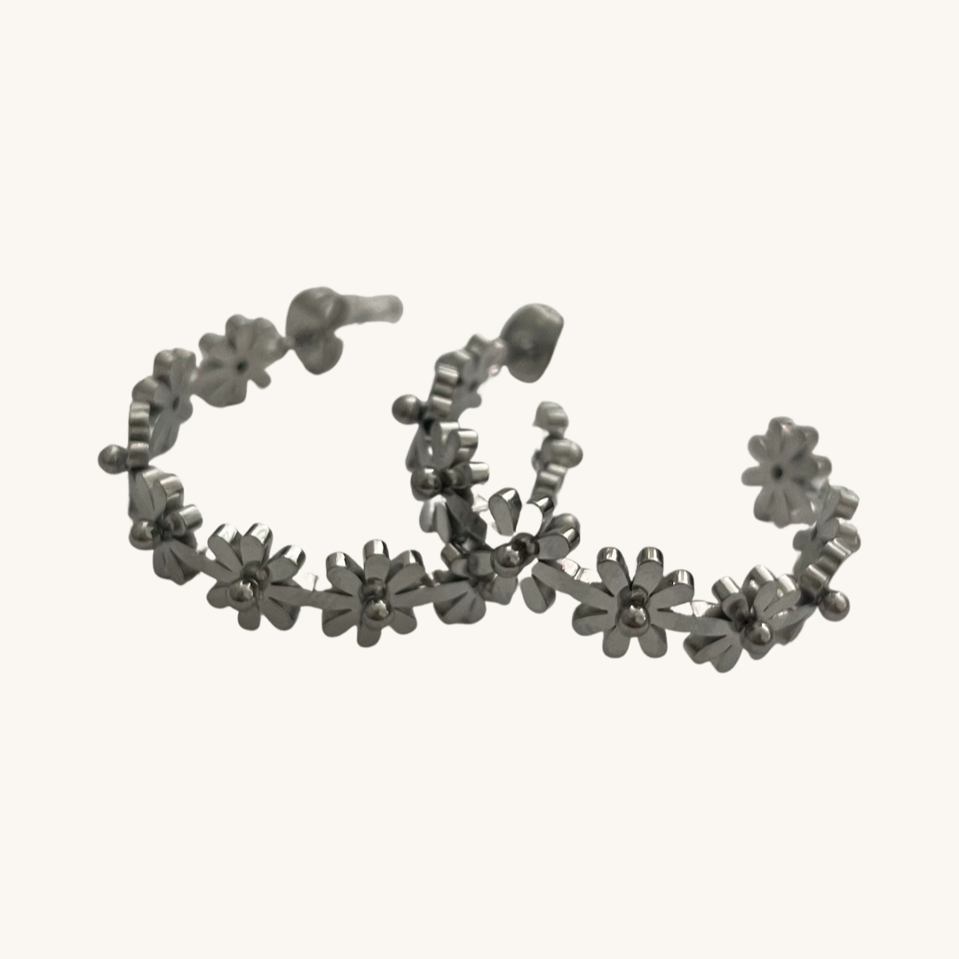 Silver Carly Daisy Hoops- Waterproof