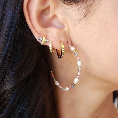 Melon Bead and Pearl Hoops