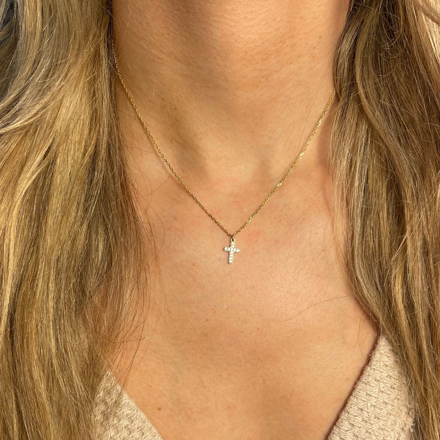 Gold Crystal Cross Necklace