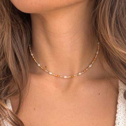 Melon Bead And Pearl Necklace