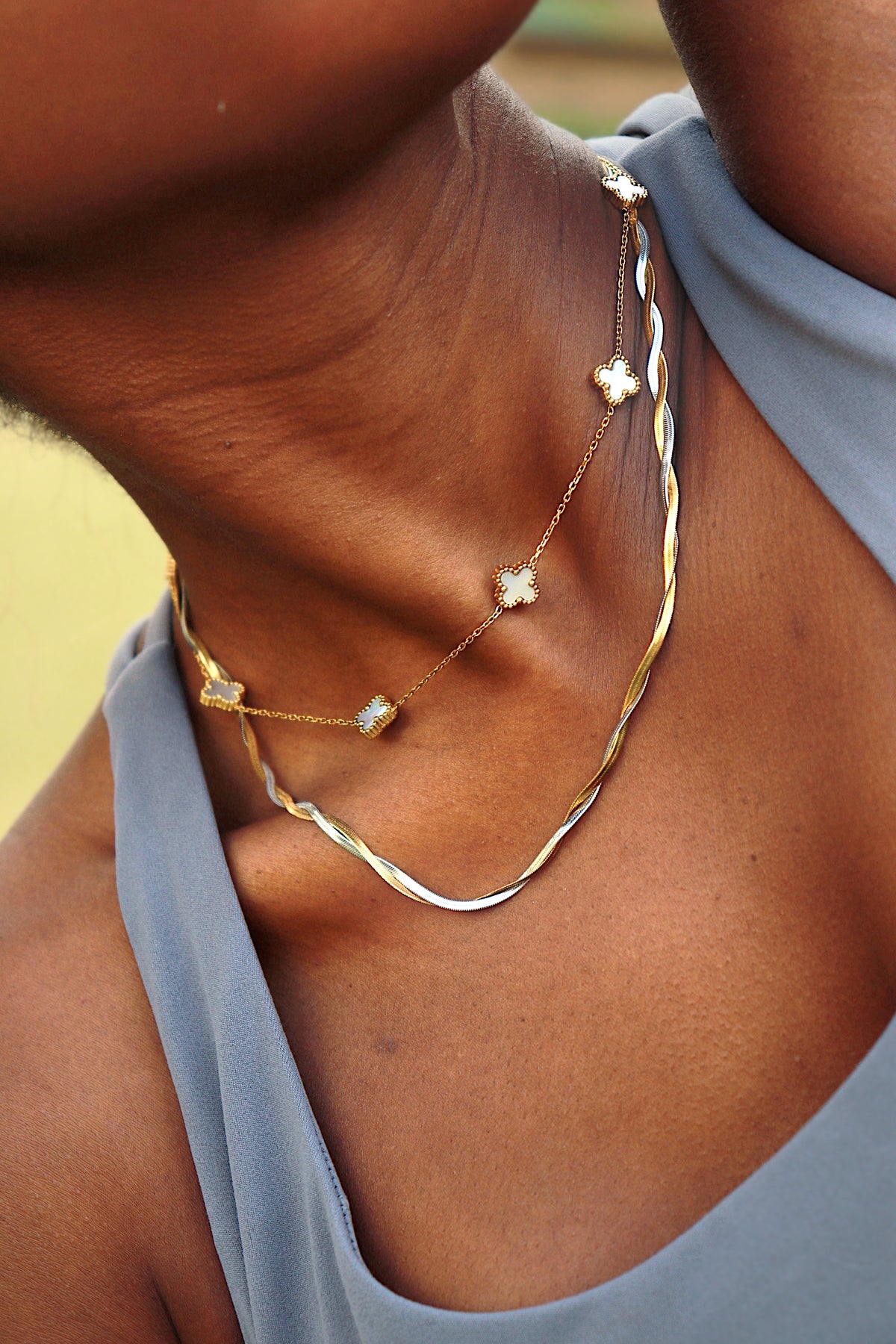 Mixed Metal Herringbone Necklace