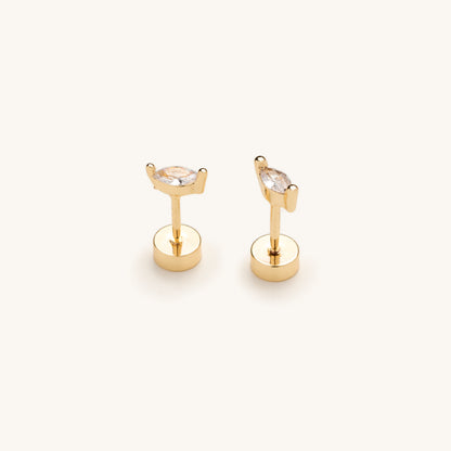 Flat Back Gold Marquise Crystal Studs