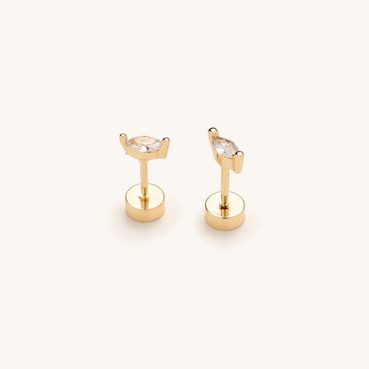 Flat Back Gold Marquise Crystal Studs