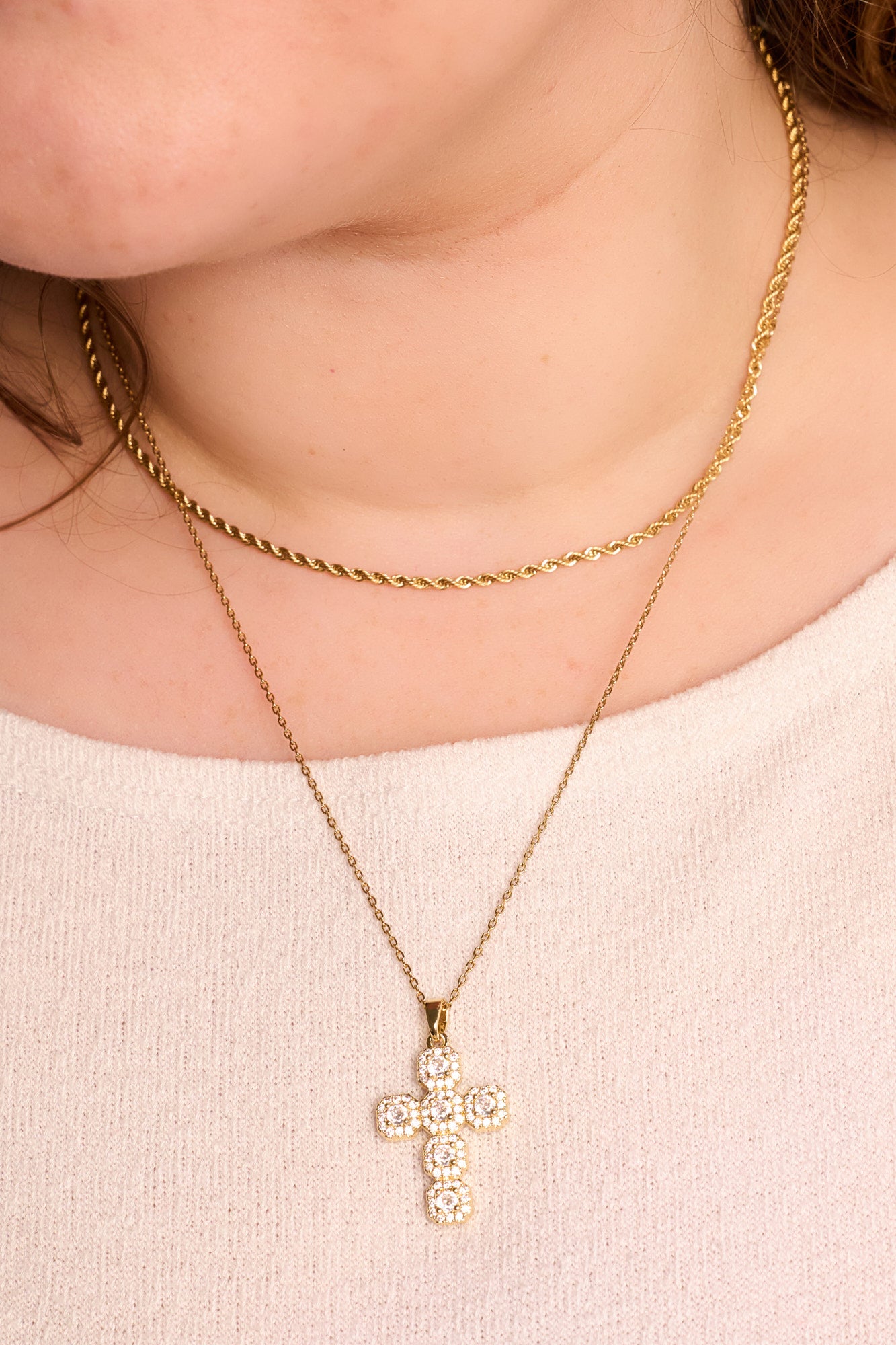 Diamond Cross Adjustable Necklace- Gold