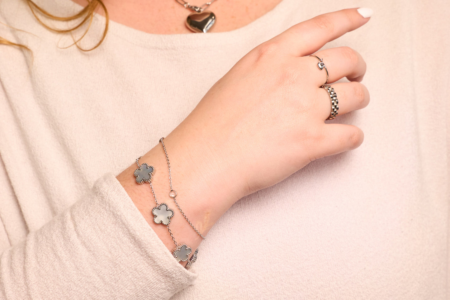 Silver White Shell Flora Bracelet