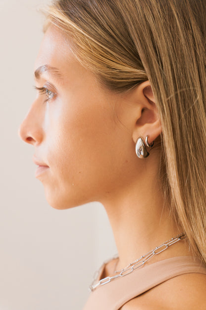 Silver Chunky Teardrop Hoops