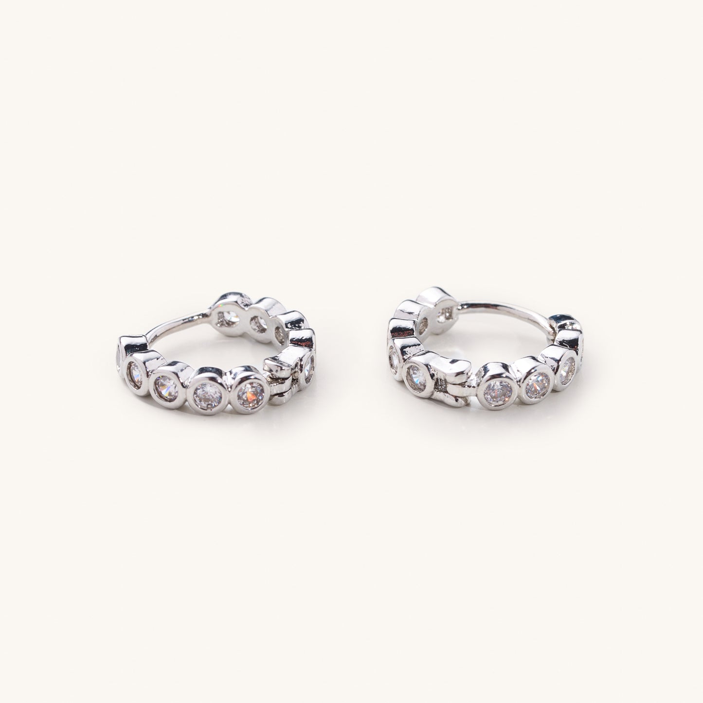 Celia Circle Gem Huggies- Silver